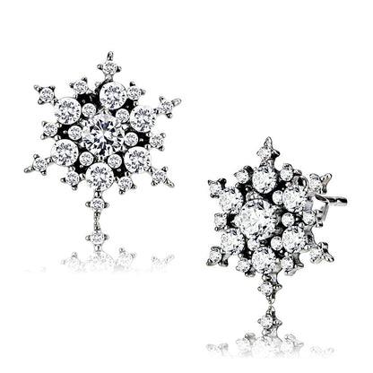 DA294 - High polished (no plating) Stainless Steel Earrings with AAA Grade CZ  in Clear-0