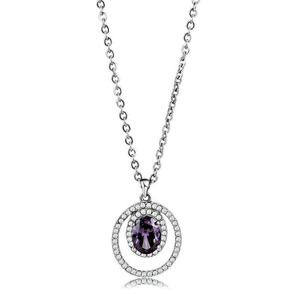 DA300 - High polished (no plating) Stainless Steel Chain Pendant with AAA Grade CZ  in Amethyst-0