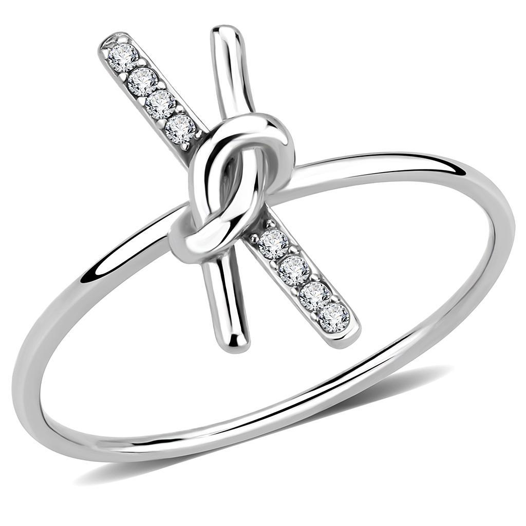 DA313 - No Plating Stainless Steel Ring with AAA Grade CZ  in Clear-0