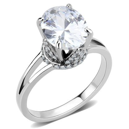 DA314 - No Plating Stainless Steel Ring with AAA Grade CZ  in Clear-0