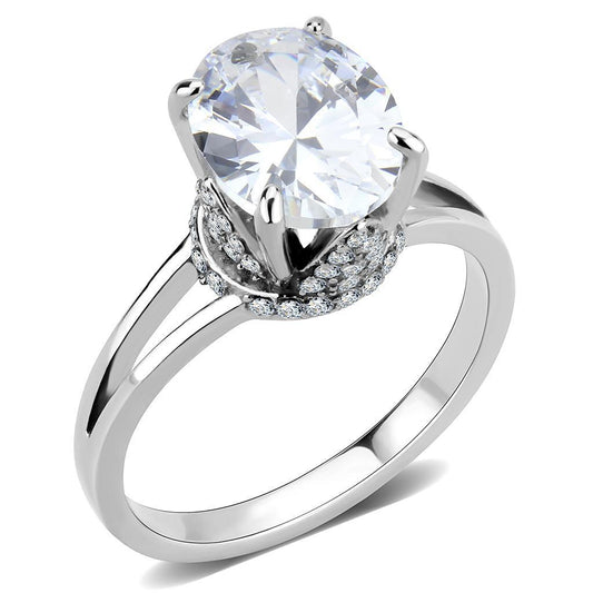 DA314 - No Plating Stainless Steel Ring with AAA Grade CZ  in Clear-0