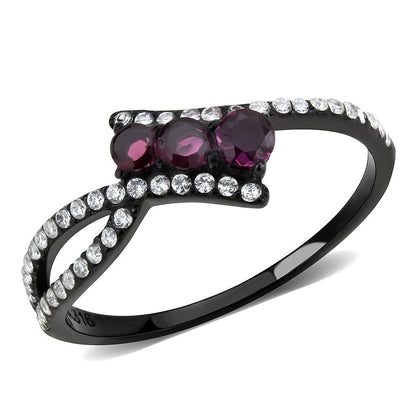 DA324 - IP Black(Ion Plating) Stainless Steel Ring with AAA Grade CZ  in Fuchsia-0