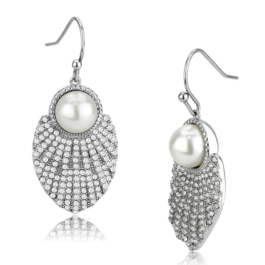 DA330 - No Plating Stainless Steel Earrings with Synthetic Pearl in White-0