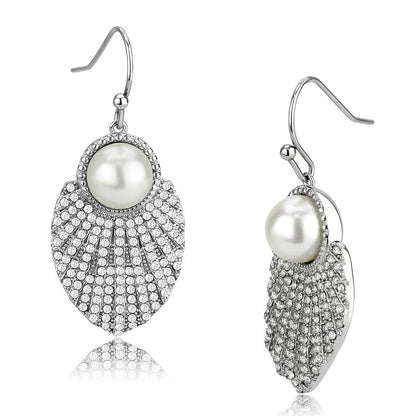 DA330 - No Plating Stainless Steel Earrings with Synthetic Pearl in White-0
