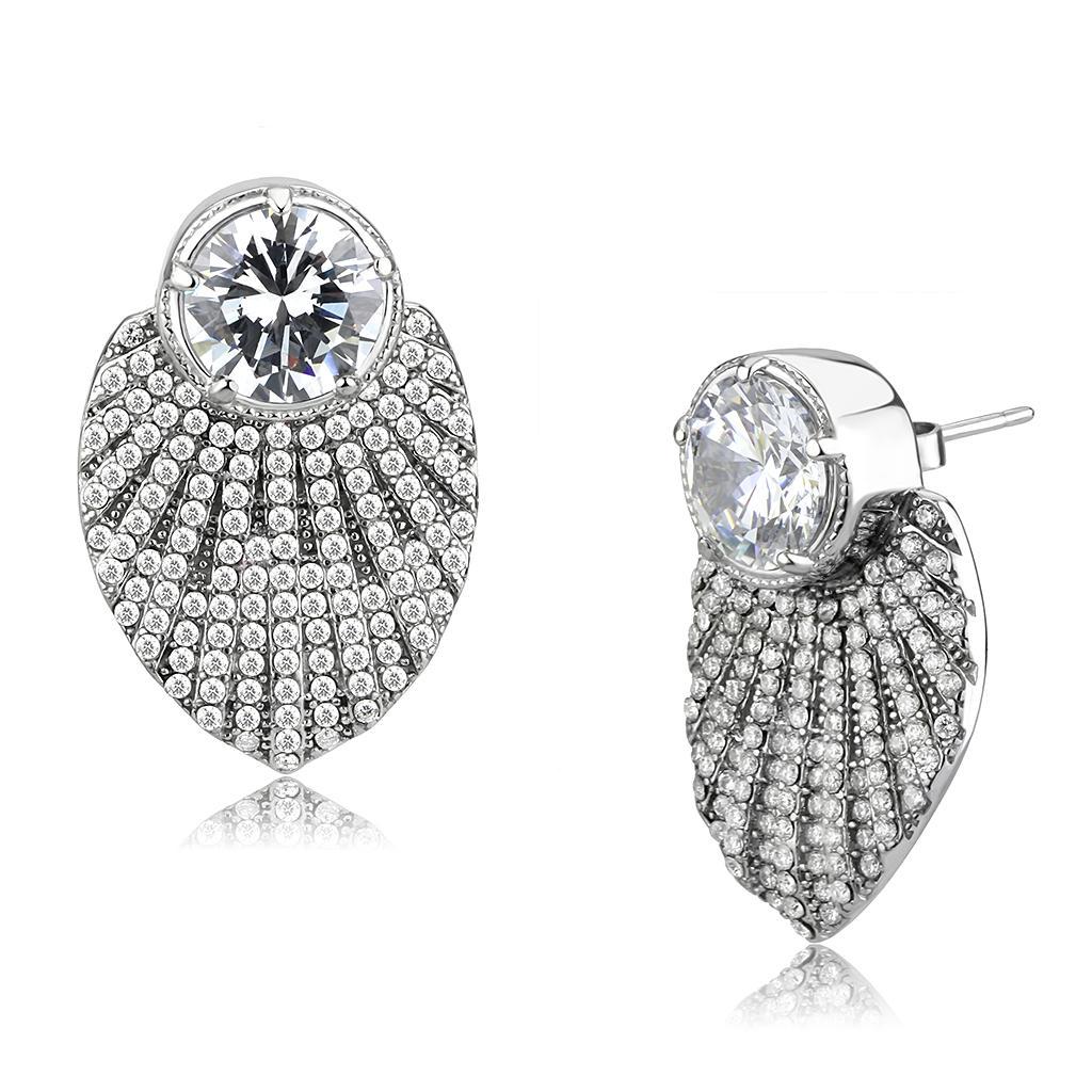 DA331 - No Plating Stainless Steel Earrings with AAA Grade CZ  in Clear-0