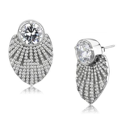 DA331 - No Plating Stainless Steel Earrings with AAA Grade CZ  in Clear-0