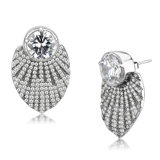 DA331 - No Plating Stainless Steel Earrings with AAA Grade CZ  in Clear-0