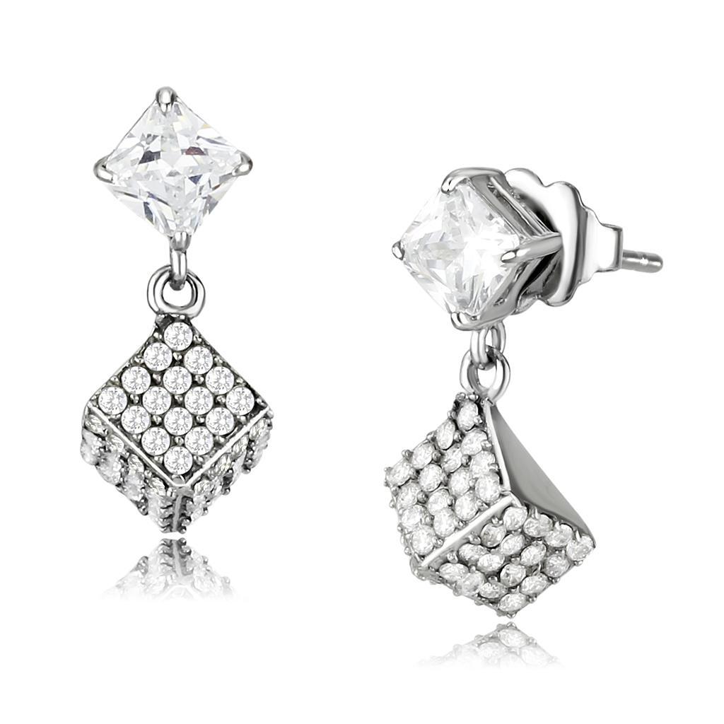 DA332 - No Plating Stainless Steel Earrings with AAA Grade CZ  in Clear-0