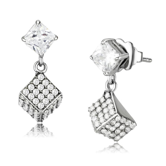 DA332 - No Plating Stainless Steel Earrings with AAA Grade CZ  in Clear-0