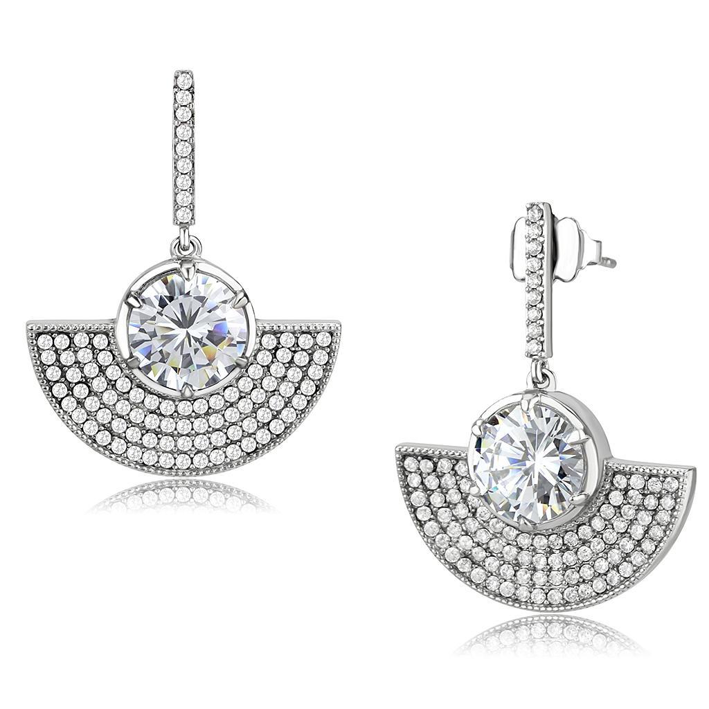 DA334 - No Plating Stainless Steel Earrings with AAA Grade CZ  in Clear-0