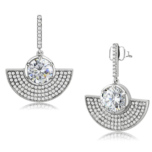 DA334 - No Plating Stainless Steel Earrings with AAA Grade CZ  in Clear-0