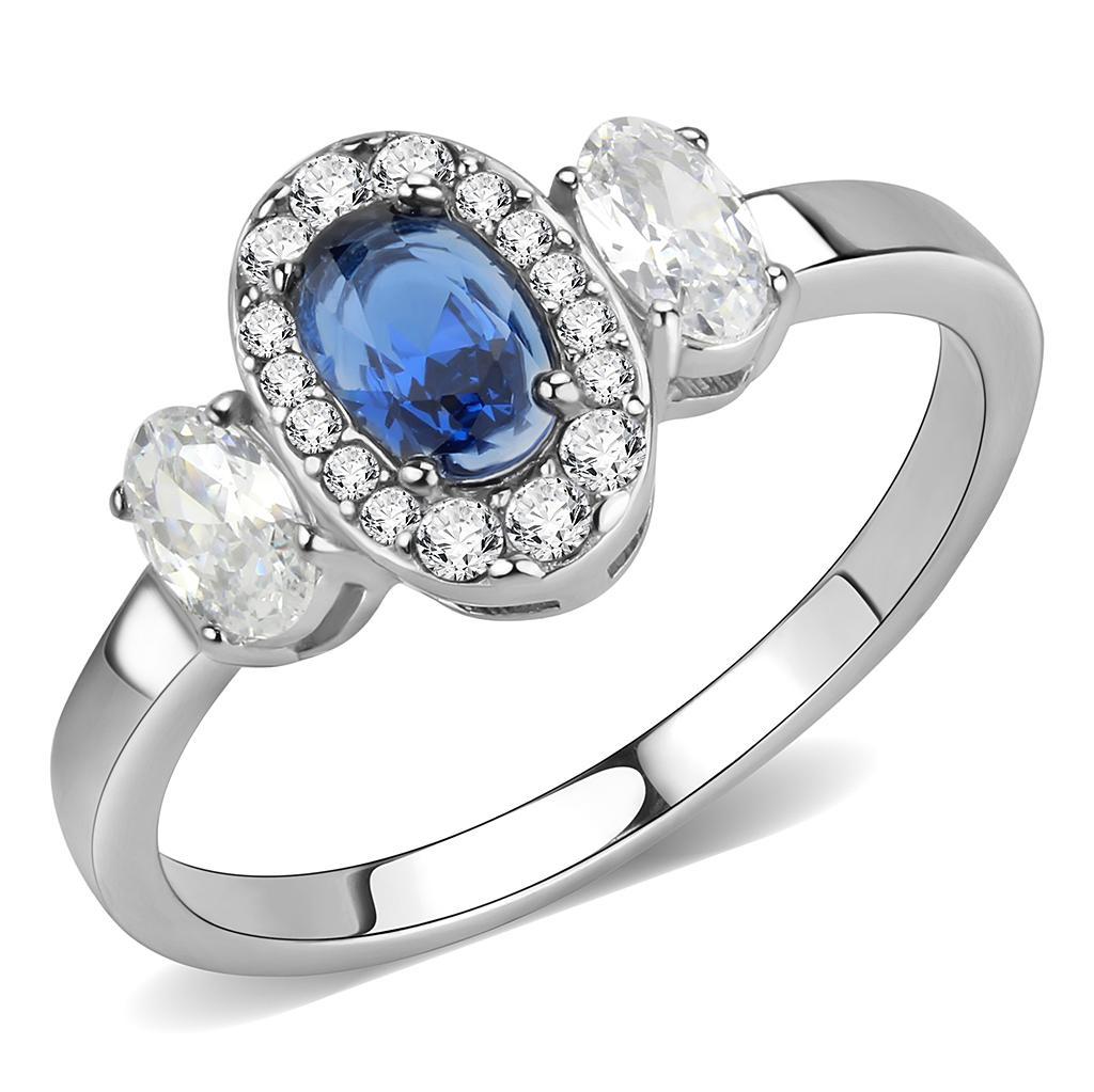 DA337 - No Plating Stainless Steel Ring with Synthetic Spinel in London Blue-0