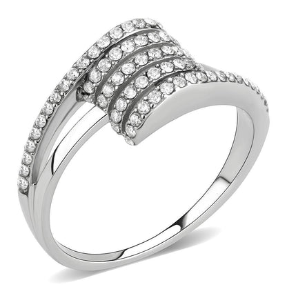 DA342 - No Plating Stainless Steel Ring with AAA Grade CZ  in Clear-0