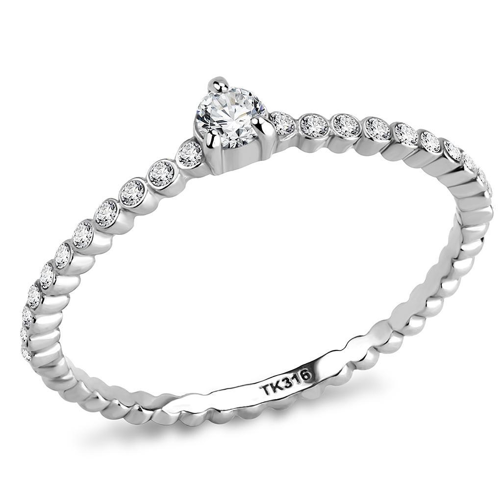 DA343 - No Plating Stainless Steel Ring with AAA Grade CZ  in Clear-0