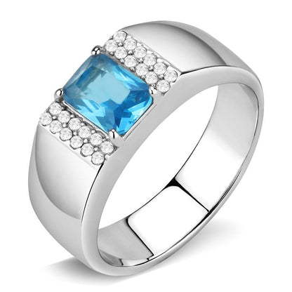 DA344 - No Plating Stainless Steel Ring with Synthetic Synthetic Glass in Sea Blue-0