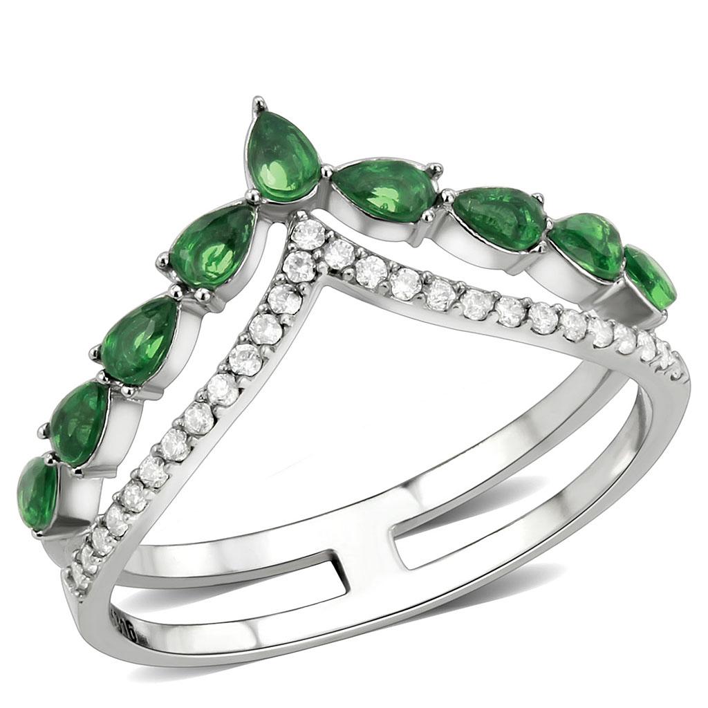 DA347 - High polished (no plating) Stainless Steel Ring with Synthetic Synthetic Glass in Emerald-0