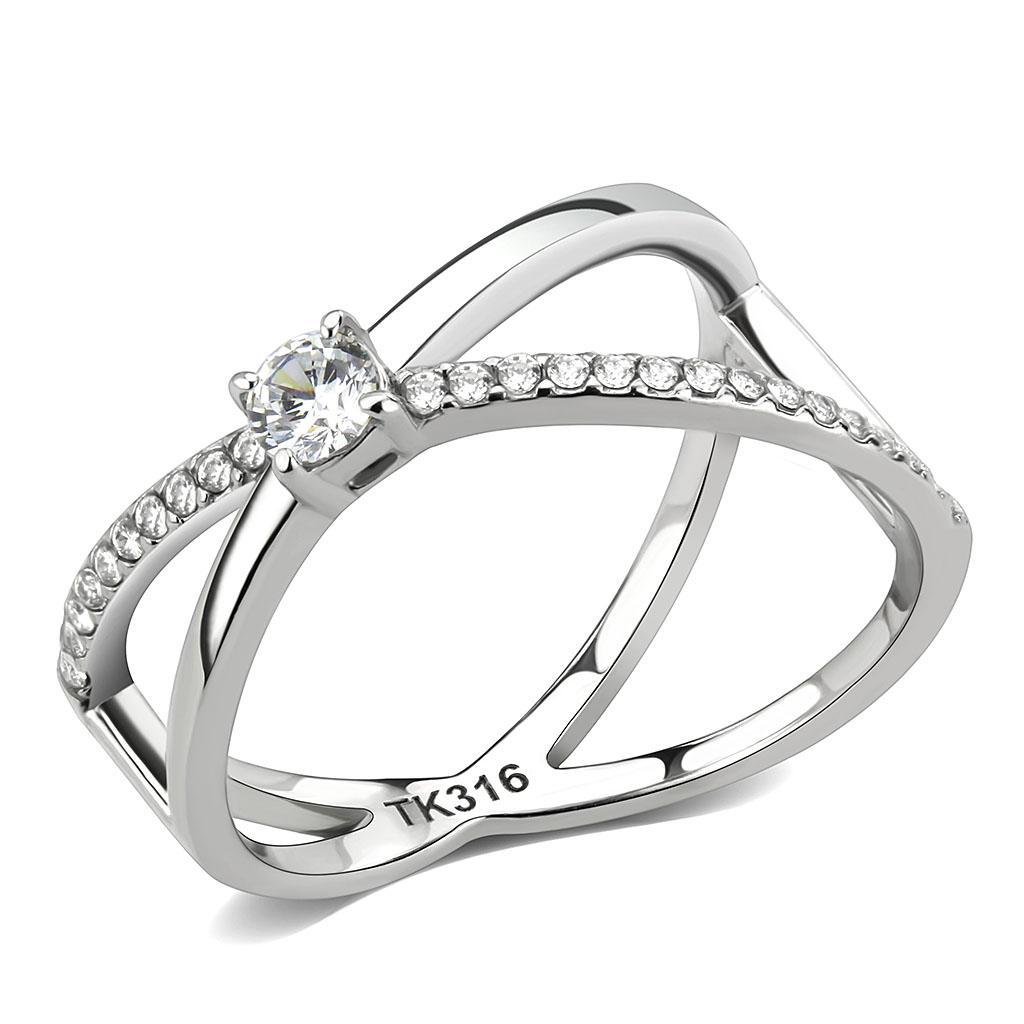 DA351 - High polished (no plating) Stainless Steel Ring with AAA Grade CZ  in Clear-0