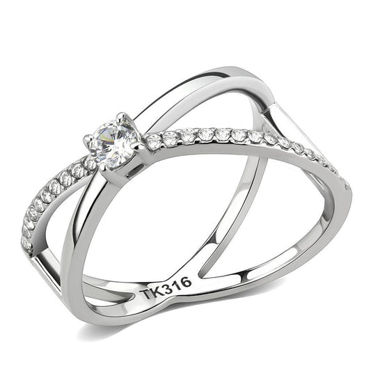 DA351 - High polished (no plating) Stainless Steel Ring with AAA Grade CZ  in Clear-0