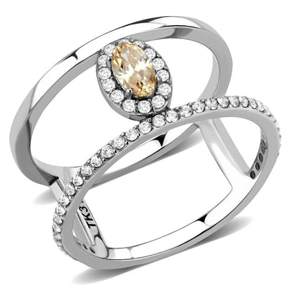 DA352 - High polished (no plating) Stainless Steel Ring with AAA Grade CZ  in Champagne-0