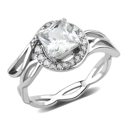 DA357 - High polished (no plating) Stainless Steel Ring with AAA Grade CZ  in Clear-0