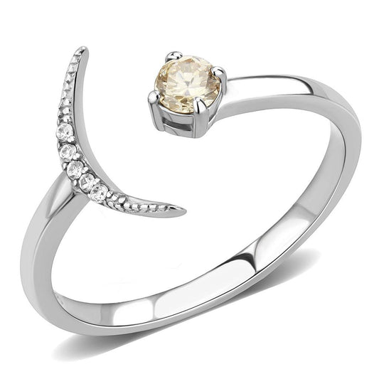 DA358 - High polished (no plating) Stainless Steel Ring with AAA Grade CZ  in Champagne-0