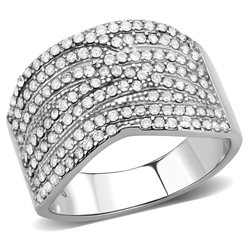 DA362 - High polished (no plating) Stainless Steel Ring with AAA Grade CZ  in Clear-0