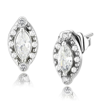 DA368 - High polished (no plating) Stainless Steel Earrings with AAA Grade CZ  in Clear-0