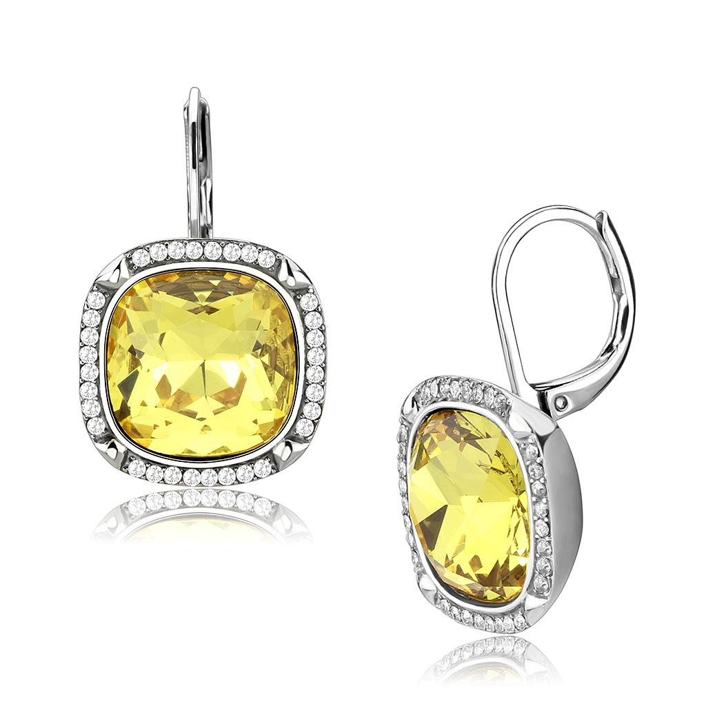 DA379 - High polished (no plating) Stainless Steel Earrings with Top Grade Crystal  in Topaz-0