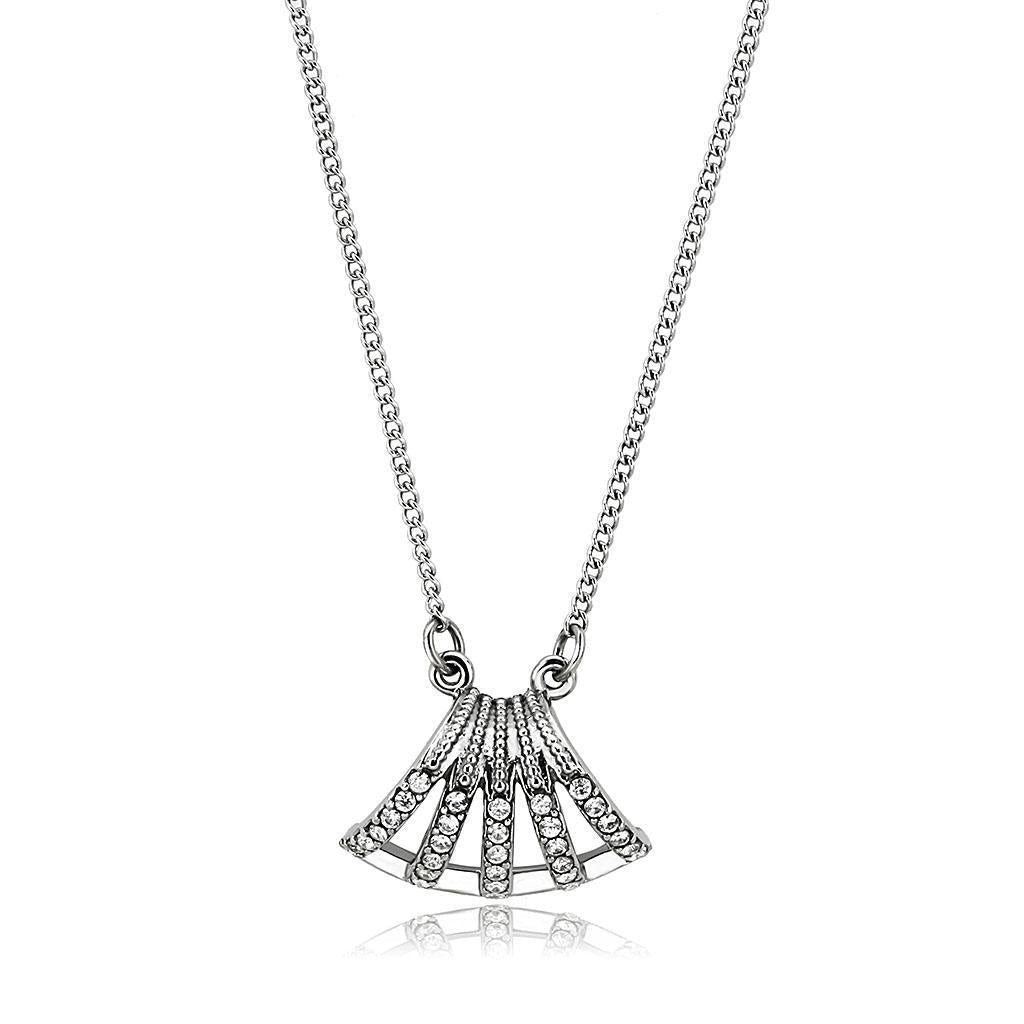 DA380 - High polished (no plating) Stainless Steel Chain Pendant with AAA Grade CZ  in Clear-0