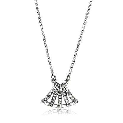 DA380 - High polished (no plating) Stainless Steel Chain Pendant with AAA Grade CZ  in Clear-0