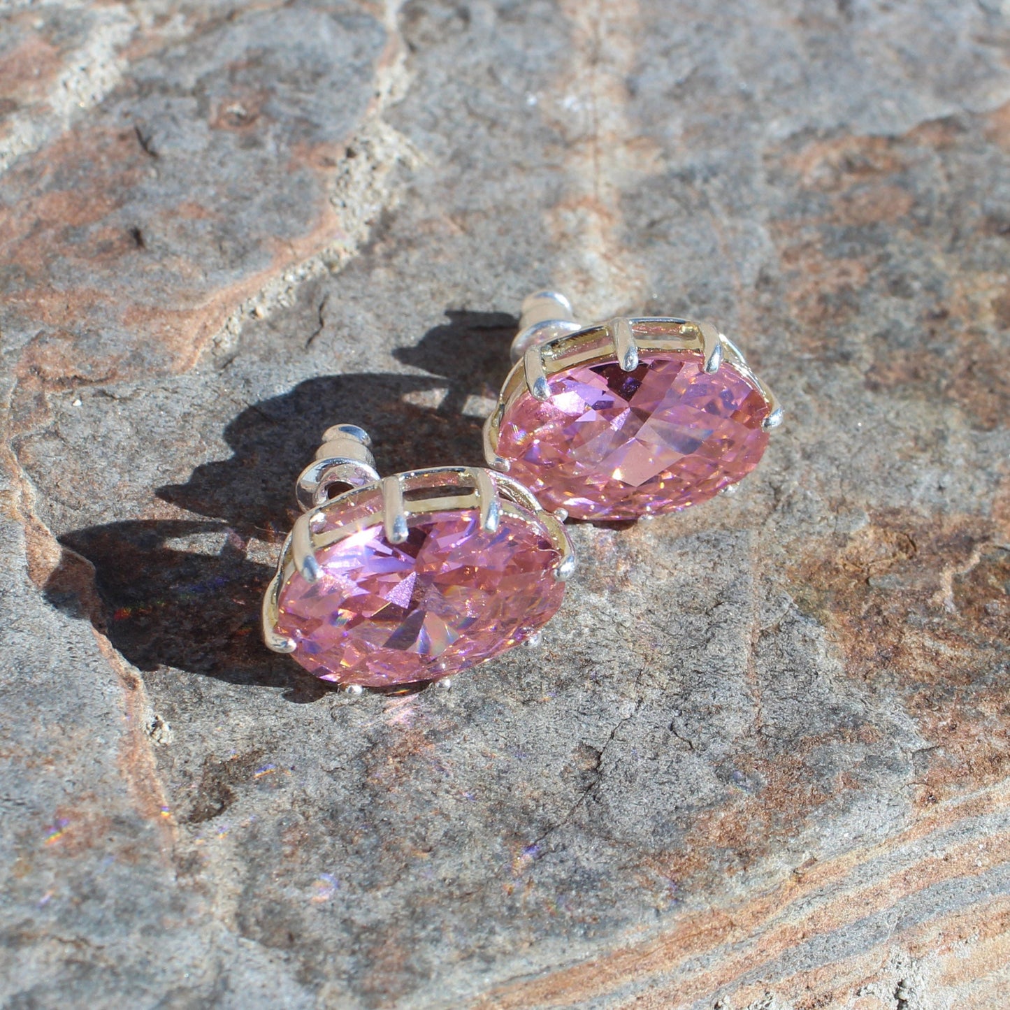 LOAS1369 - Sterling Silver Earrings with AAA Grade CZ in Pink-0