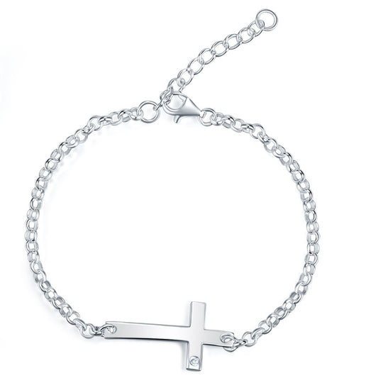 Kids Girl Gift Children Jewelry Solid 925 Sterling Silver Cross Bracelet XFB8008-0