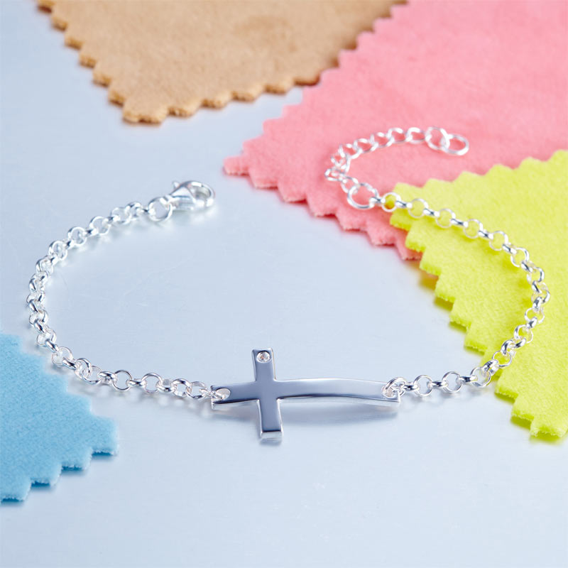 Kids Girl Gift Children Jewelry Solid 925 Sterling Silver Cross Bracelet XFB8008-1