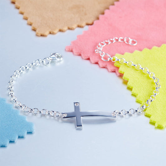 Kids Girl Gift Children Jewelry Solid 925 Sterling Silver Cross Bracelet XFB8008-1