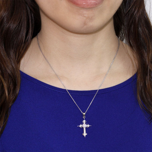 925 Sterling Silver Cross Pendant Necklace Round Cut Created Diamond Jewelry XFN8027-1