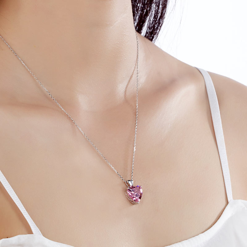 925 Sterling Silver Bridesmaid Heart Pendant Necklace 5 Carat Pink Bridal Jewelry XFN8044-4