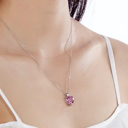 925 Sterling Silver Bridesmaid Heart Pendant Necklace 5 Carat Pink Bridal Jewelry XFN8044-4
