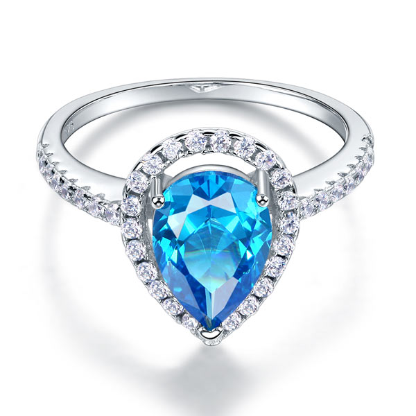 Sterling 925 Silver Wedding Engagement Ring Pear Blue Created Diamond Jewelry XFR8202-2