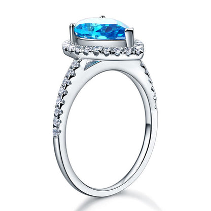 Sterling 925 Silver Wedding Engagement Ring Pear Blue Created Diamond Jewelry XFR8202-3
