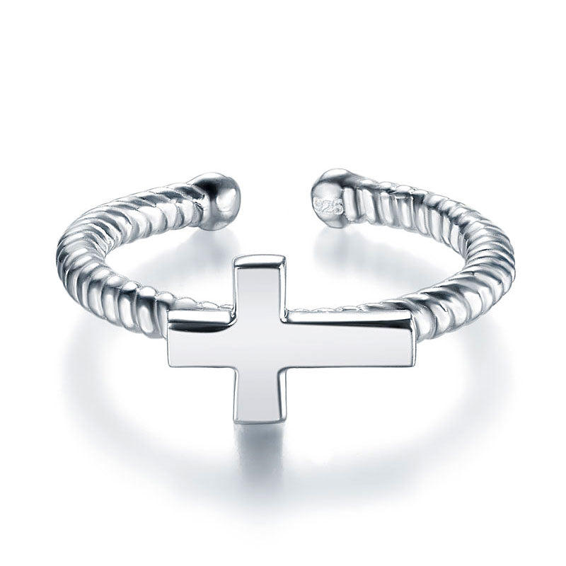 Kids Girls Cross Ring Solid 925 Sterling Silver Children Jewelry Adjustable XFR8267-2