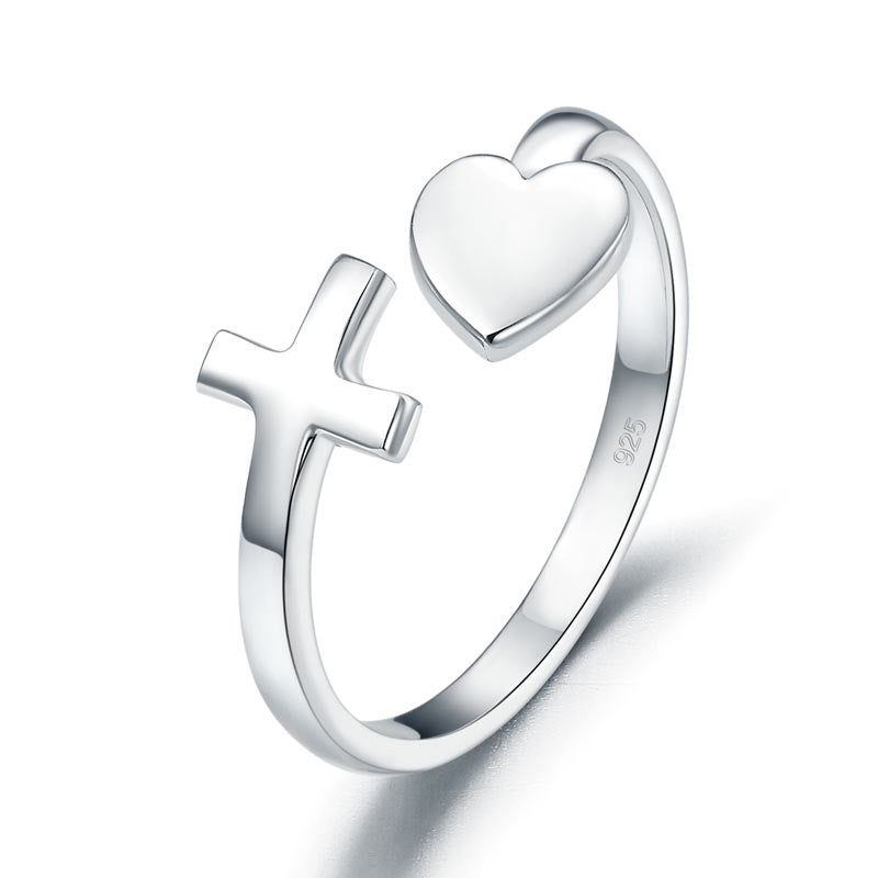 Plain Solid 925 Sterling Silver Ring Cross Heart for Lady Trendy Stylish XFR8287-0