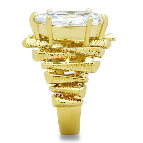 GL080 - IP Gold(Ion Plating) Brass Ring with AAA Grade CZ  in Clear-3