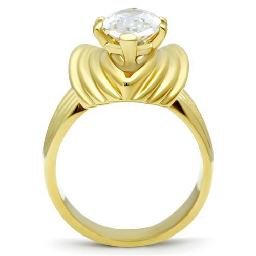 GL088 - IP Gold(Ion Plating) Brass Ring with AAA Grade CZ  in Clear-2