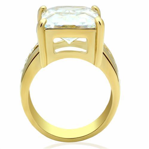 GL089 - IP Gold(Ion Plating) Brass Ring with AAA Grade CZ  in Clear-2