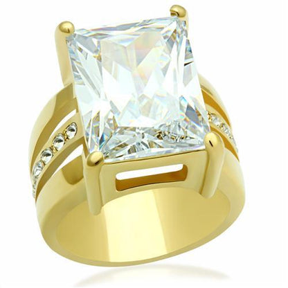 GL089 - IP Gold(Ion Plating) Brass Ring with AAA Grade CZ  in Clear-0