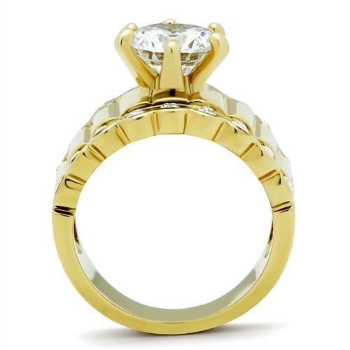 GL095 - IP Gold(Ion Plating) Brass Ring with AAA Grade CZ  in Clear-2