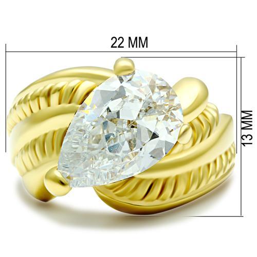 GL100 - IP Gold(Ion Plating) Brass Ring with AAA Grade CZ  in Clear-1