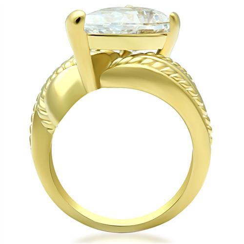 GL100 - IP Gold(Ion Plating) Brass Ring with AAA Grade CZ  in Clear-2