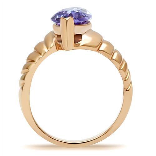 GL139 - IP Rose Gold(Ion Plating) Brass Ring with AAA Grade CZ  in Light Amethyst-2