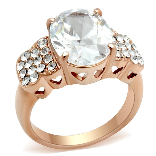 GL141 - IP Rose Gold(Ion Plating) Brass Ring with AAA Grade CZ  in Clear-0
